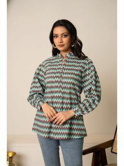 POMCHA - Sukoon Retro Zigzag Cotton Tunic Top