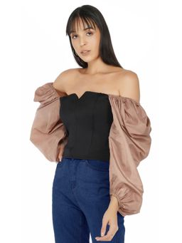 The Clothing Factory - Balloon Sleeves Corset Brown Top