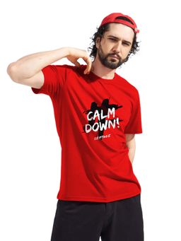 LEOTUDE - Men Red Printed Half Sleeves T-shirt