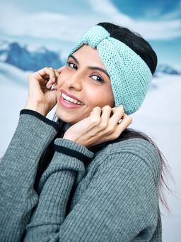 ToniQ - Blue Solid Knitted Bow Detail Headband