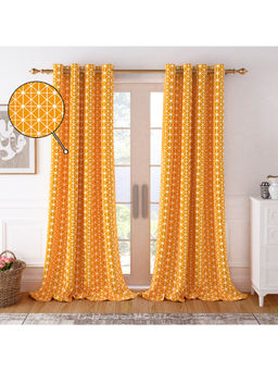 Story@Home - 100 % Cotton Canvas Fabric 300 GSM White-Mustard 1 U Door Curtain-7 feet