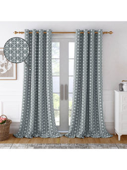 Story@Home - 100 % Cotton Canvas Fabric 300 GSM Grey-White 1 U Door Curtain-7 feet