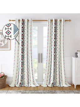 Story@Home - 100 % Cotton Canvas Fabric 300 GSM White-Grey 1 U Door Curtain-7 feet
