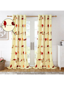 Story@Home - 100% Cotton Bird Pattern Door Curtains 7 ft Set of 1, Pale Yellow & Red