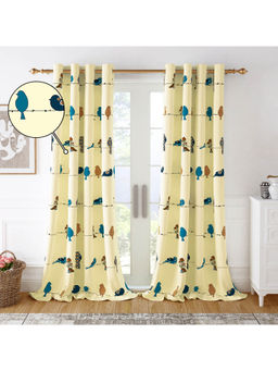Story@Home - 100% Cotton Bird Pattern Door Curtains 7 ft Set of 1, Pale Yellow & Blue