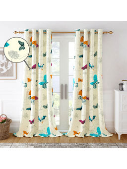 Story@Home - 100% Cotton Floral Pattern Semi Long Door Curtains 8 ft Set of 1,Off White
