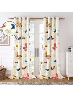 Story@Home - 100% Cotton Floral Pattern Semi Long Door Curtains 8 ft Set of 1, White & Blue