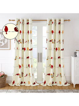 Story@Home - 100% Cotton Bird Pattern Semi Long Door Curtains 8 ft Set of 1, Off White