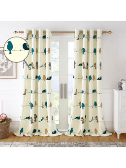 Story@Home - 100% Cotton Bird Pattern Semi Long Door Curtains 8 ft Set of 1 Off White