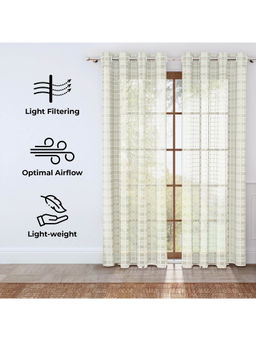 Story@Home - Polyester Semi Long Door curtains 8 feet Long, Off White, Checkered (Pack of 1)