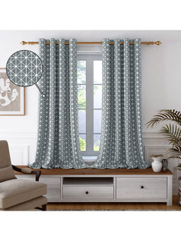 Story@Home - 100 % Cotton Canvas Fabric 300 GSM Grey White 1 U Window Curtain-5 feet