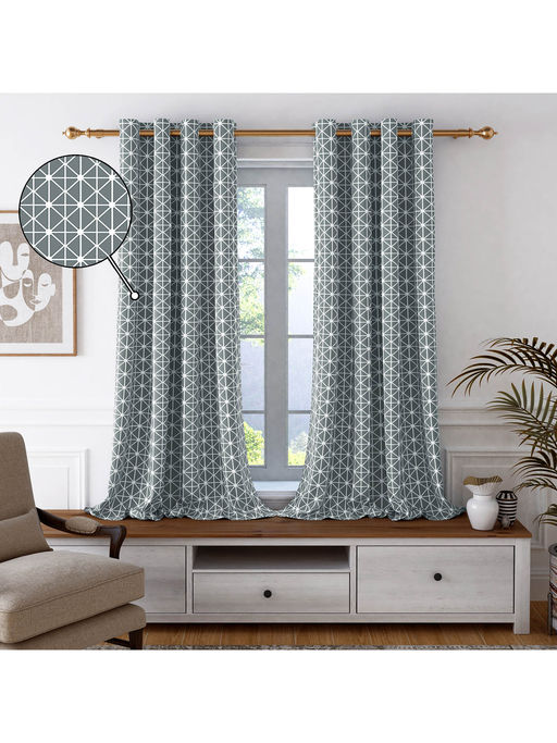 Story@Home 100 % Cotton Canvas Fabric 300 GSM Grey White 1 U Window Curtain-5 feet