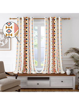 Story@Home - 100 % Cotton Canvas Fabric 300 GSM White Orange 1 U Window Curtain-5 feet