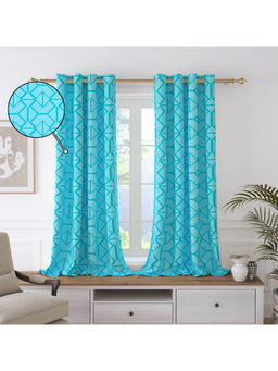 Story@Home - 100% Cotton Geometric Pattern Window Curtains 5 ft Set of 1, Aqua Blue