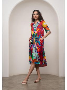 Advait - Multi-Color Alya Draped Shirt Knee Length Dress