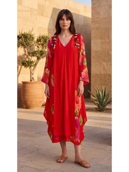 Basanti Kapde aur Koffee - Red Flora A Line Midi Dress