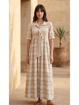 Basanti Kapde aur Koffee - Ivory Cotton Jute A Line Midi Dress