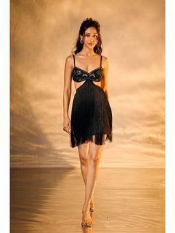 Lea Clothing - Nightingale Black Embroidered Fringe Mini Dress