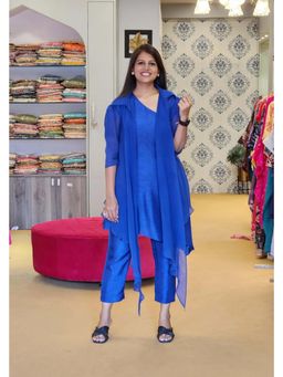 Pink Tree - Royal Blue Organza Jacket with One Shoulder Top and Pants