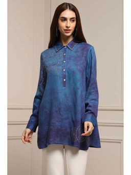 Biba - Blue Collar Neck Full Sleeves Kurti