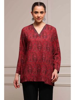 Biba - Maroon V-Neck Full Sleeves Tunic