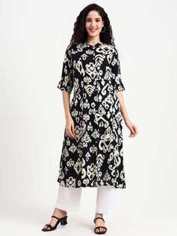 Divena - Black Mandarin Neck Three Fourth Sleeves Kurta