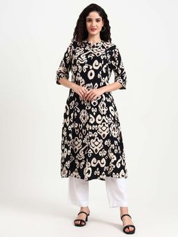 Divena - Black Mandarin Neck Three Fourth Sleeves Kurta