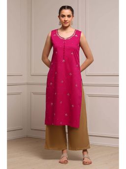 Biba - Pink Round Neck Sleeveless Kurta