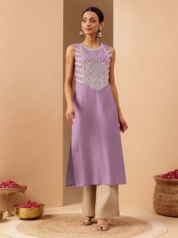 Janasya - Lavender Round Neck Sleeveless Kurta