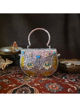 Adwita - Lotus Silver Clutches Bag