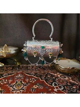 Adwita - Drum Style Kundan Clutches Bag With Top Handle