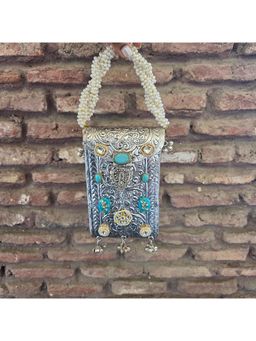 Adwita - Kundan Silver Mobile Batua Bag
