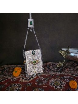 Adwita - Kundan Silver Mobile Batua Bag