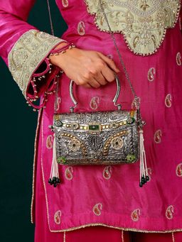 Adwita - Vedika Silver Clutches Bag