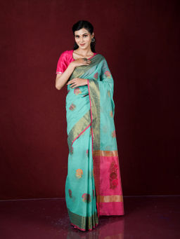 EXCLUSIVA - Green Zari Woven Work Banarasi Saree with Unstitched Blouse