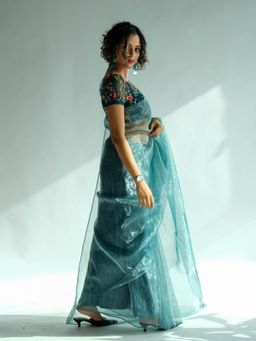 Suta - Solid Teal Organza Saree