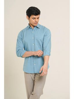HONNETE - Men's Cotton Self Design Regular Fit Blue Casual Wear Shirt with Spread Collar