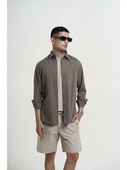 HONNETE - Men's Cotton Self Design Regular Fit Brown Casual Wear Shirt with Spread Collar