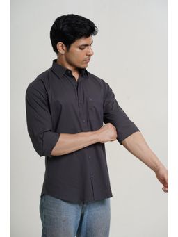 HONNETE - Men's Cotton Self Design Regular Fit Grey Casual Wear Shirt with Spread Collar