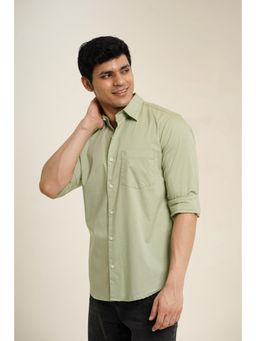 HONNETE - Men's Cotton Self Design Regular Fit Green Casual Wear Shirt with Spread Collar