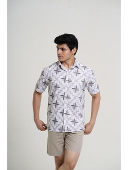 HONNETE - Men Cotton Casual Grey Spread Collar Short Sleeves Shirt
