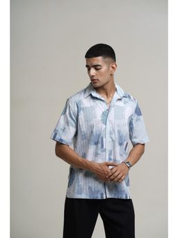 HONNETE - Men Cotton Casual Blue Spread Collar Short Sleeves Shirt