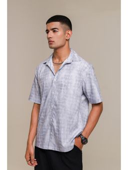 HONNETE - Men Cotton Casual Grey Spread Collar Short Sleeves Shirt