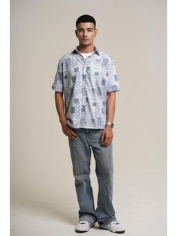 HONNETE - Men Cotton Casual White Spread Collar Short Sleeves Shirt