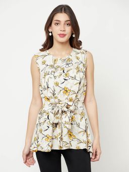 CRIMSOUNE CLUB - Women Yellow Floral Printed Knotted Top