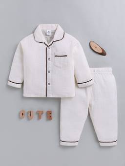 Clt.s - Off White Typography Cotton Full Sleeve Night Suit