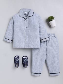 Clt.s - Blue Typography Cotton Full Sleeve Leisure Night Suit