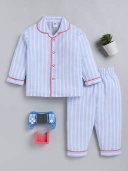 Clt.s - Blue Typography Cotton Full Sleeve Regular Wear Night Suit