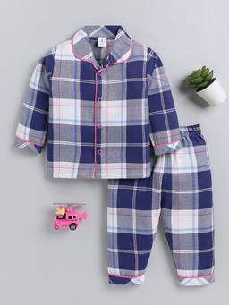Clt.s - Blue Checked Cotton Full Sleeve Casual Night Suit