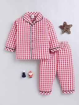 Clt.s - Red Checked Cotton Full Sleeve Comfy Night Suit